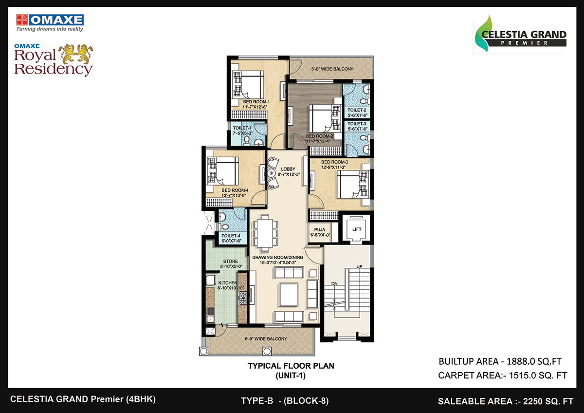 4BHK Corner Floor Plan(Block-8)