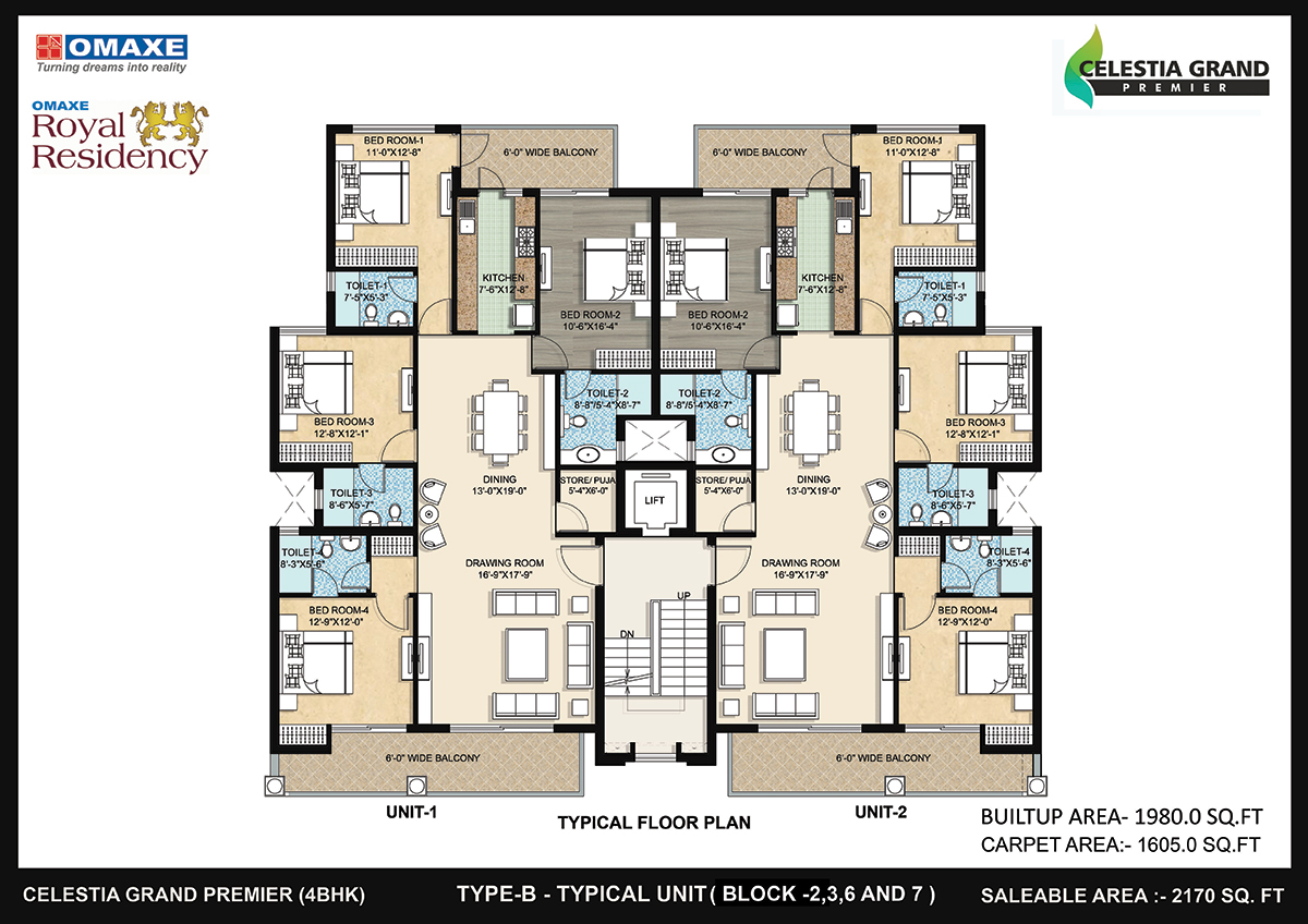 4BHK Typical Floor Plan (Block - 2,3,6  &