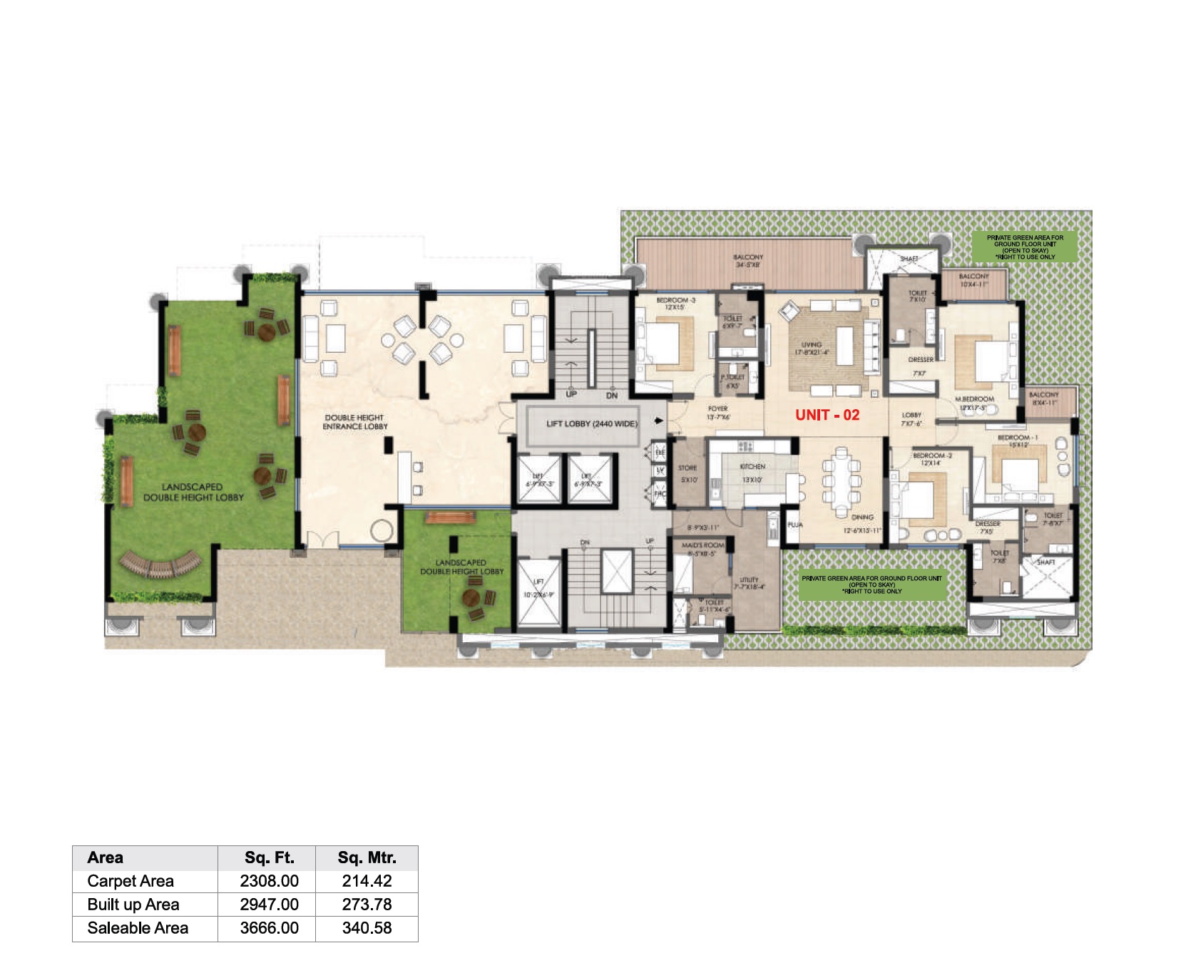 Maple & Oak 4 BHK (Ground Floor Plan)